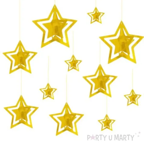 dekoracja wiszaca gwiazdki 3d zlote partypal 15 szt