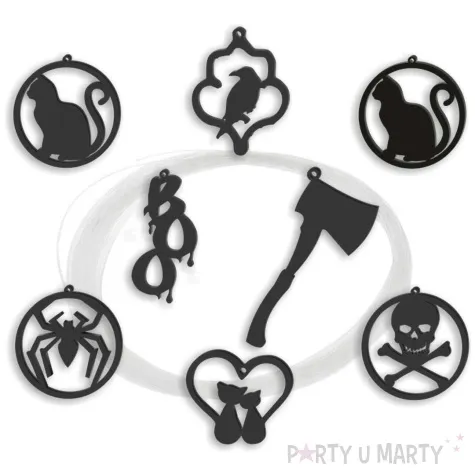 dekoracja wiszaca halloween wisiorki duze czarny akryl 3 szt