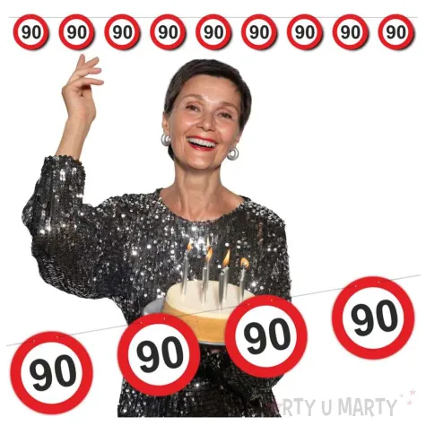 dekoracja wiszaca na 90 urodziny baner girlanda liczba 90 traffic birthday znak zakazu