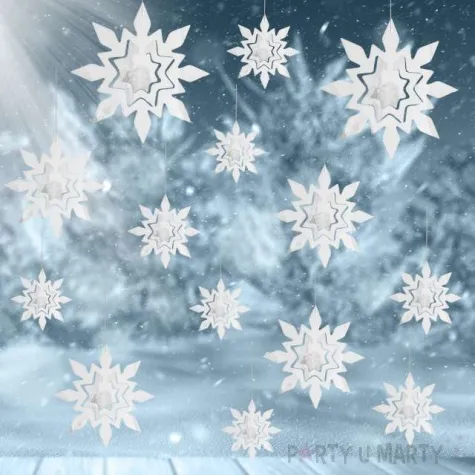 dekoracja wiszaca platki sniegu 3d partypal 14 szt