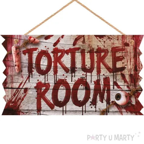 dekoracja wiszaca torture room znak guirca 35 x 20 cm