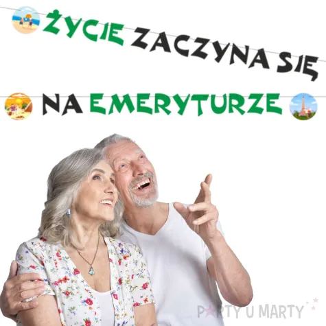 dekoracja z okazji przejscia na emeryture baner papierowy zycie zaczyna sie na emeryturze 4 2 m
