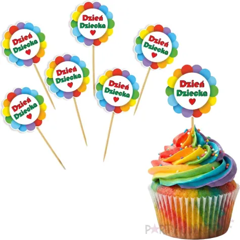 dekoracje do muffinek babeczek pikery szpilki teczowy dzien dziecka x6
