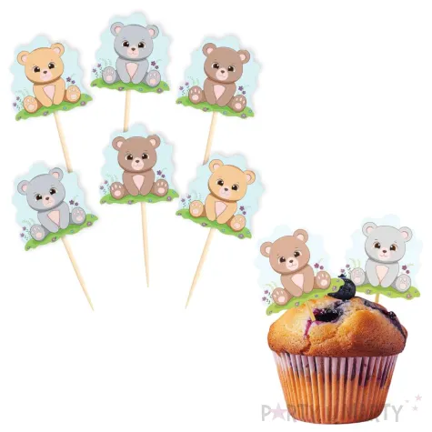 dekoracje do muffinek przekasek na dzien pluszowego misia pikery mis i pastelki mix 6 szt