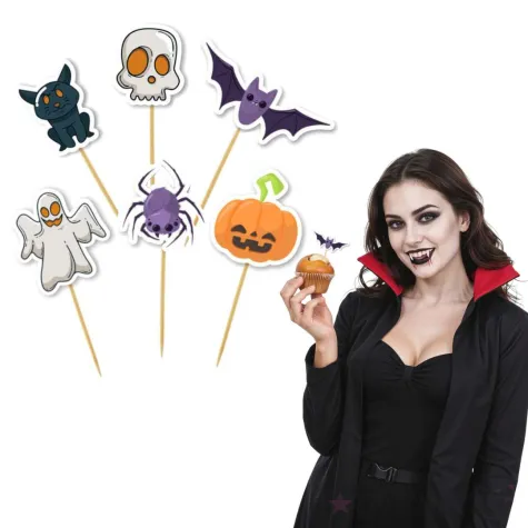 dekoracje do muffinek przekasek na halloween pikery szpilki mix ozdoby 6 szt