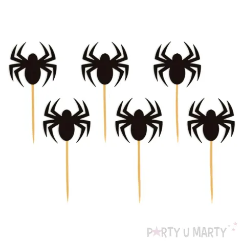 dekoracje do muffinek przekasek na halloween pikery szpilki pajaki czarne ozdoby 6 szt
