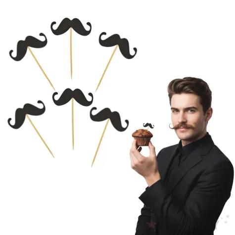 dekoracje do muffinek przekasek na movember pikery wasy czarne 6 szt