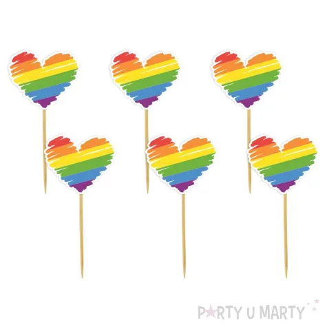 dekoracje do mufinek na marsz rownosci pikery teczowe serca lgbt 6 szt