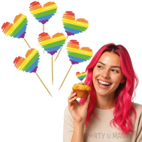 dekoracje do mufinek na pride month parade rownosci pikery teczowe serca lgbt 6 szt