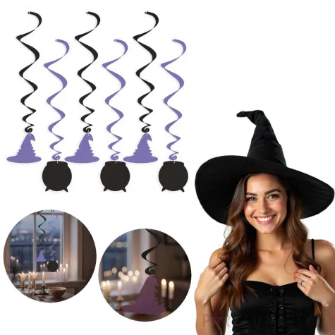 dekoracje do powieszenia na andrzejki swiderki wiszace kapelusz i kociol czarownicy 6 szt