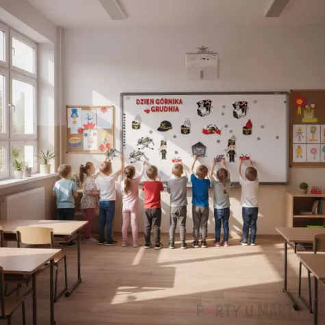 dekoracje do szkoly na gazetke tablice okno barborka dzien gornika ozdoby do powieszenia