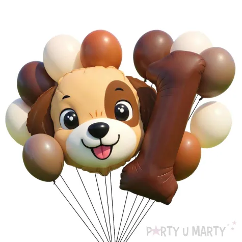 dekoracje na 1 urodziny zestaw balonow piesek pies liczba 1 brazowy 12 szt duzy
