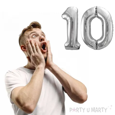 dekoracje na 10 urodziny rocznice zestaw balonow liczba 10 srebrny 39 dgt 2 elementy