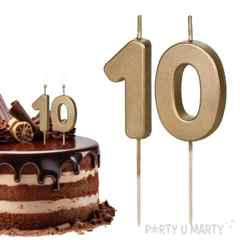 dekoracje na 10 urodziny swieczki na tort liczba 10 zloty 4 5 cm 2 szt