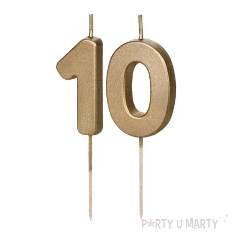 dekoracje na 10 urodziny swieczki na tort liczba 10 zloty 4 5 cm 2 szt