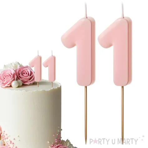 dekoracje na 11 urodziny swieczki na tort liczba 11 rozowy 4 5 cm 2 szt