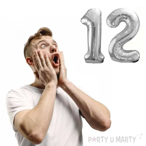 dekoracje na 12 urodziny rocznice zestaw balonow liczba 12 srebrny 39 dgt 2 elementy