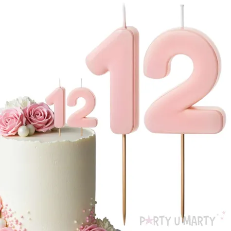 dekoracje na 12 urodziny swieczki na tort liczba 12 rozowy 4 5 cm 2 szt