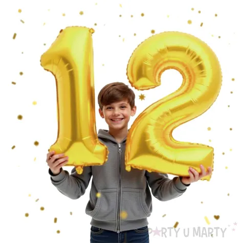 dekoracje na 12 urodziny zestaw balonow liczba 12 zloty 33 dgt 2 elementy