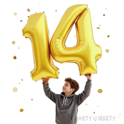 dekoracje na 14 urodziny zestaw balonow liczba 14 zloty 33 dgt 2 elementy