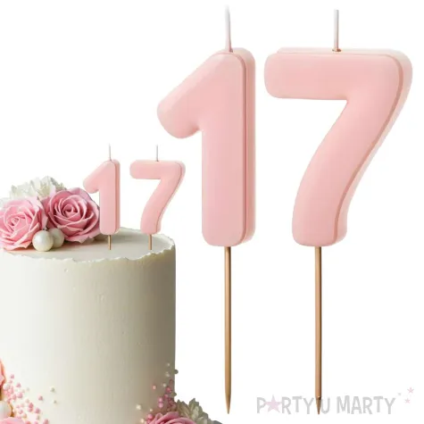 dekoracje na 17 urodziny swieczki na tort liczba 17 rozowy 4 5 cm 2 szt