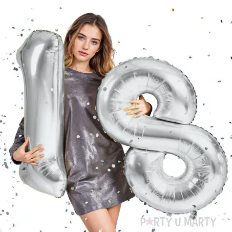 dekoracje na 18 urodziny osiemnastke zestaw balonow liczba 18 srebrny 39 dgt 2 elementy
