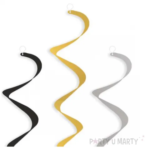 dekoracje na 18 urodziny swiderki wiszace glamour birthday czarno zloto srebrne 6 szt