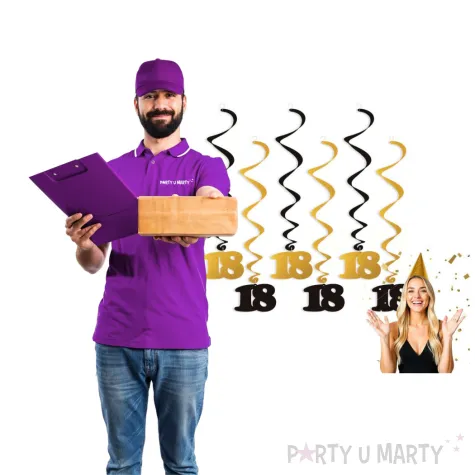 dekoracje na 18 urodziny swiderki wiszace liczba 18 czarno zlote 6 szt