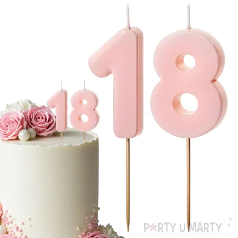 dekoracje na 18 urodziny swieczki na tort liczba 18 rozowy 4 5 cm 2 szt