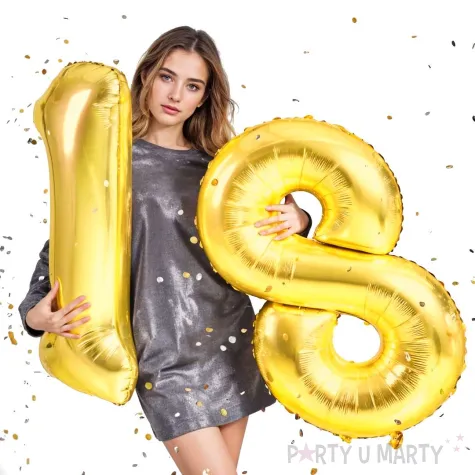 dekoracje na 18 urodziny zestaw balonow liczba 18 zloty 33 dgt 2 elementy