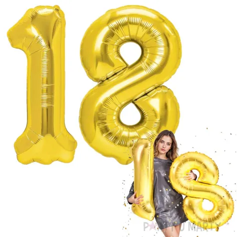 dekoracje na 18 urodziny zestaw balonow liczba 18 zloty 33 dgt 2 elementy