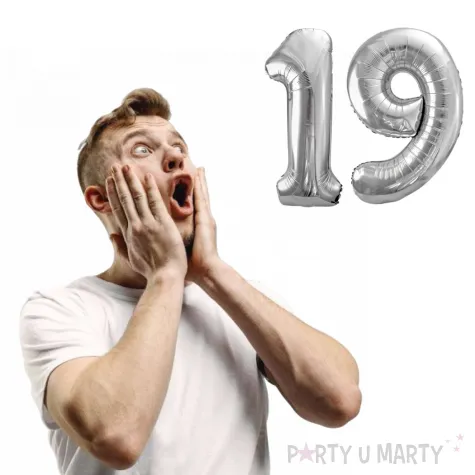 dekoracje na 19 urodziny rocznice zestaw balonow liczba 19 srebrny 39 dgt 2 elementy