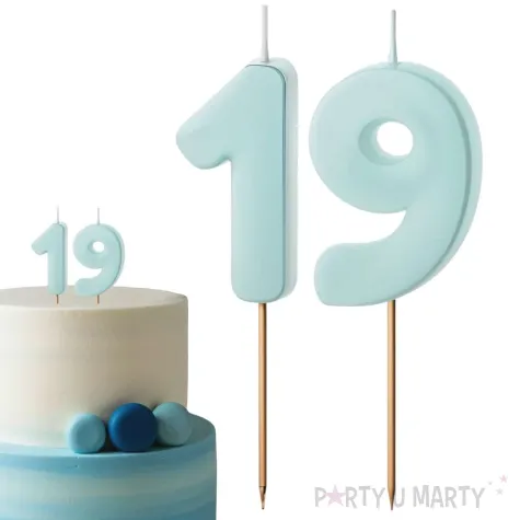 dekoracje na 19 urodziny swieczki na tort liczba 19 niebieski 4 5 cm 2 szt