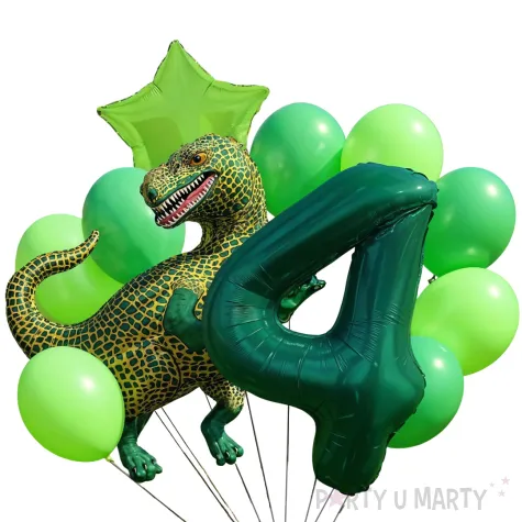 dekoracje na 2 urodziny zestaw balonow dinozaur t rex tyranozaur liczba 2 zielony 9 szt