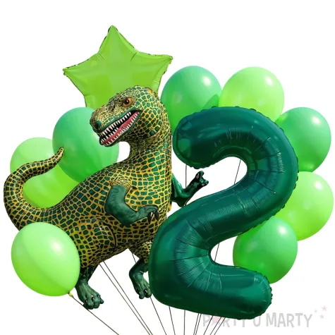dekoracje na 2 urodziny zestaw balonow dinozaur t rex tyranozaur liczba 2 zielony 9 szt duzy