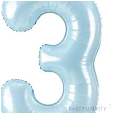 dekoracje na 3 urodziny dla chlopca balon foliowy cyfra 3 stojaca blekitny partydeco