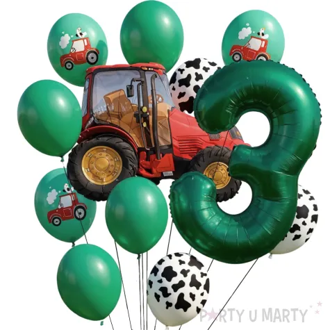 dekoracje na 3 urodziny zestaw balonow farma czerwony traktor wiejskie party