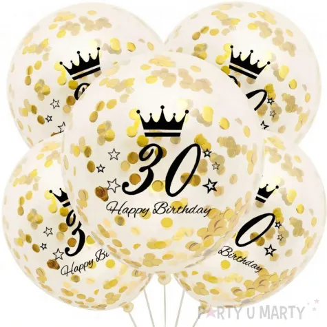 dekoracje na 30 urodziny balony transparentne z konfetti happy birthday liczba 30 zlote 12