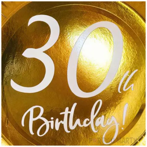 dekoracje na 30 urodziny zlote metalizowane talerzyki papierowe 30th birthday okragle 18 x6