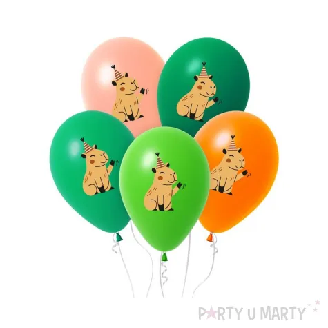 dekoracje na 4 5 6 7 8 9 urodziny balony lateksowe kapibary w czapeczkach kolorowe 12 5 szt