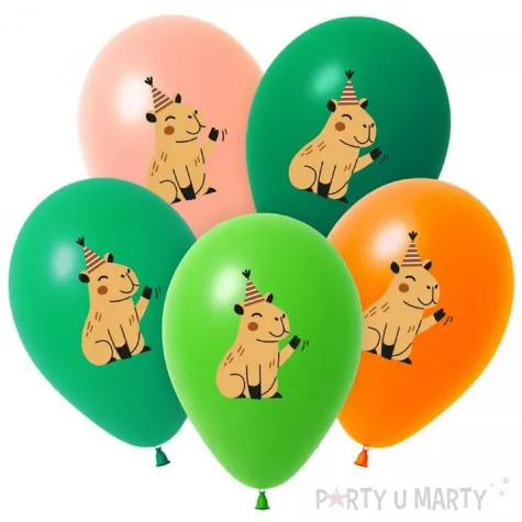 dekoracje na 4 5 6 7 8 9 urodziny balony lateksowe kapibary w czapeczkach kolorowe 12 5 szt