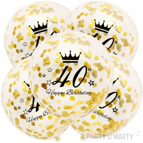 dekoracje na 40 urodziny balony transparentne z konfetti happy birthday liczba 40 zlote 12