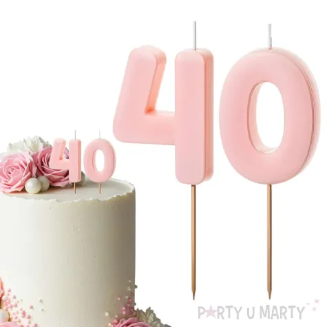 dekoracje na 40 urodziny swieczki na tort liczba 40 rozowy 4 5 cm 2 szt
