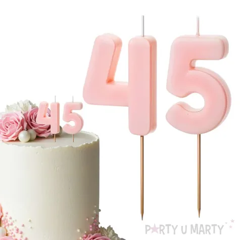 dekoracje na 45 urodziny swieczki na tort liczba 45 rozowy 4 5 cm 2 szt