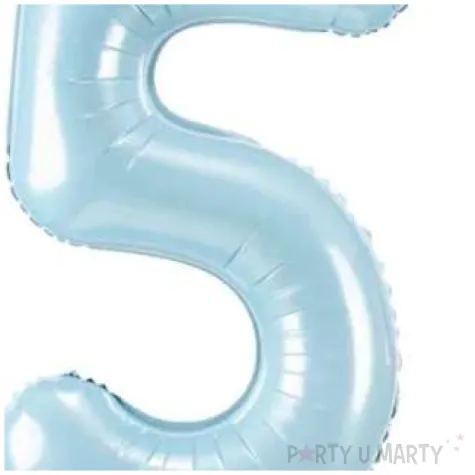 dekoracje na 5 urodziny dla chlopca balon foliowy cyfra 5 stojaca blekitny partydeco