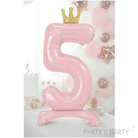 dekoracje na 5 urodziny dla dziewczynki balon foliowy cyfra 5 stojaca rozowy partydeco