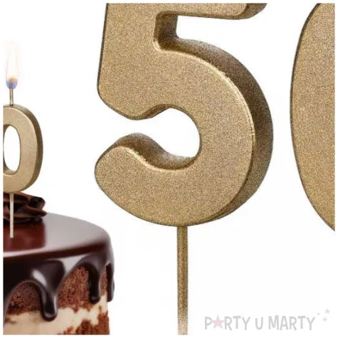 dekoracje na 50 urodziny swieczki na tort liczba 50 zloty 4 5 cm 2 szt