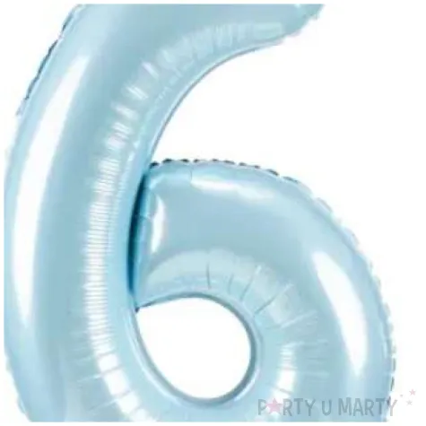 dekoracje na 6 urodziny dla chlopca balon foliowy cyfra 6 stojaca blekitny partydeco