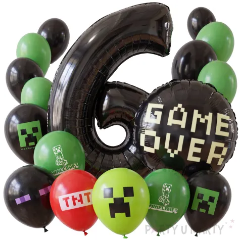 dekoracje na 6 urodziny gracza balony minecraft creeper zielone czarne gaming tnt enderman x17