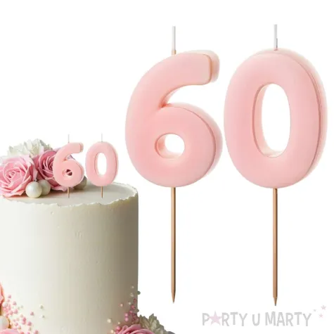 dekoracje na 60 urodziny swieczki na tort liczba 60 rozowy 4 5 cm 2 szt